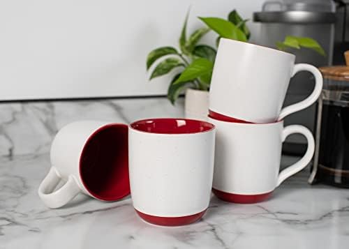 Еланзе Дизајнира Машина За Пишување Попрскана Црвена 13 унца Керамички Чаши За Кафе Комплет од 4