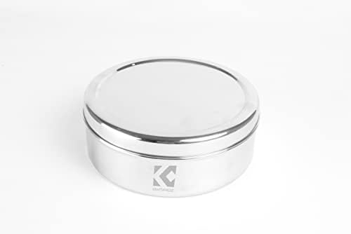 Кутија за зачини на Kraftangle/Masala dabba со 7 прегради и 2 капаци од не'рѓосувачки челик, лак за сребро огледало