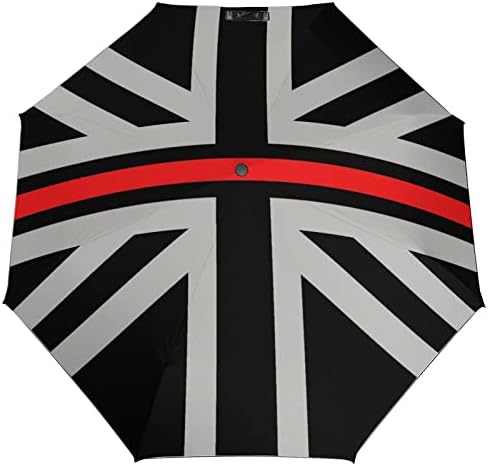 Британско Знаме Тенка Црвена Линија Патувачки Чадор Ветроупорен 3 Набори Автоматски Отворен Затвори Преклопен Чадор За Мажи Жени