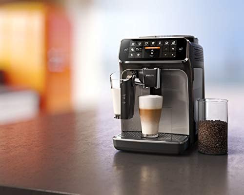 Филипс 4300 Серија Целосно Автоматски Еспресо Машина-LatteGo Млеко Пена, 8 Сорти Кафе, Интуитивен Екран На Допир, Црна,