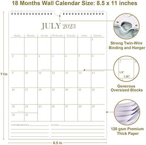 2023-2024 Ѕидни Календари - 18 Месеци Календар од јули 2023 до декември 2024 година, Календар 2023-2024 со Густа Хартија, 8,5 х 11, Вертикален