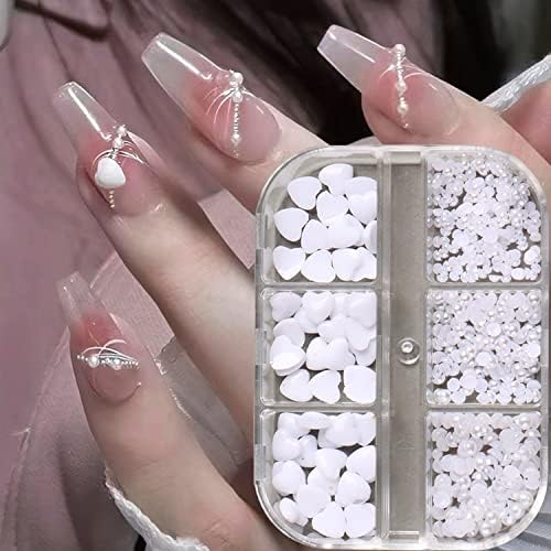 6 решетки бели рамни бисери срцеви нокти привлечни акрилни нокти уметнички материјали 3Д нокти уметнички занаети материјални додатоци за нокти