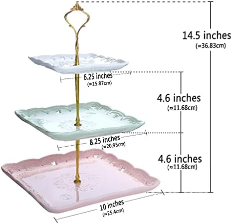Каору 3 Ниво 3 Боја Десерт Торта Кула Штанд 14.5 Висок Порцелански Сервер Држач За Прикажување Со Сребрена Рачка За Носење Торта Грамофон