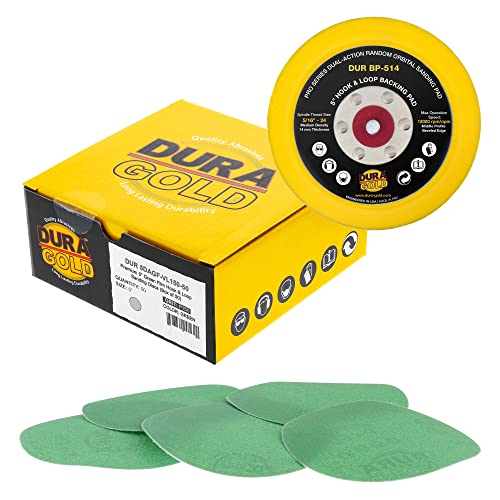 Dura -Gold 5 Дискови за пескарење на зелени филмови - 150 решетки и 5 Подлога за подлога на кука и јамка DA