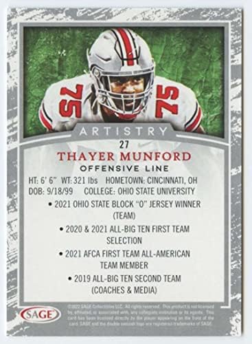 2022 Sage Artistry Silver 27 Thayer Munford Ohio State Buckeys RC RC Rackie Football Trading Card