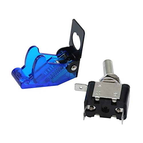 Antrader Car Racing Blue LED вклучен/исклучен тип на авиони SPST Toggle Rockle Control Flip Capp 12V 20A пакет од 3