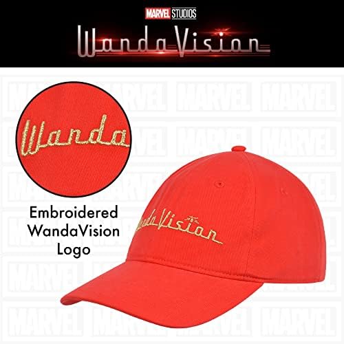 Концепт Еден Марвел Вандавизија тато капа, извезено лого за возрасни бејзбол капа со заоблен оброк, црвена, една големина