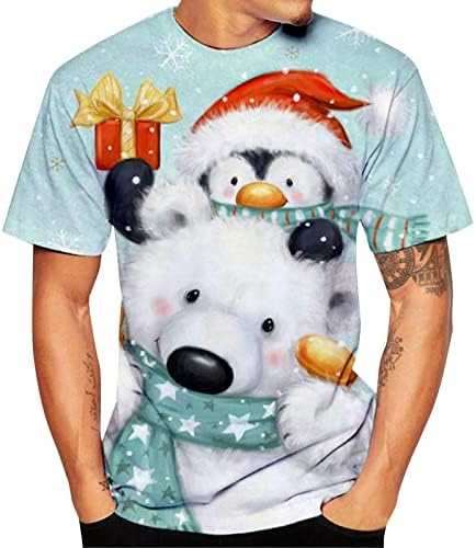 ZDDO Божиќни кратки ракави маици за мажи, смешни Божиќ Дедо Мраз печати за печатење на вратот на вратот на врвовите на тренингот дизајнер