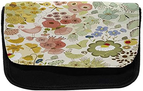 Необичен случај на цветни моливи, цветни цвеќиња и фауна, торба со молив со ткаенини со двоен патент, 8,5 x 5,5, разнобојно