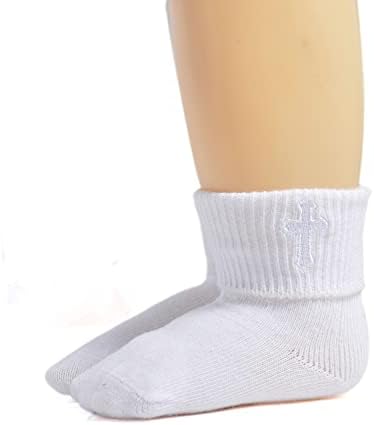ЕПЕЈ Бебе Крштевање Чорапи Бебе Девојки/Момчиња Свртете манжетна Крштевање Чорапи Со Крст Новороденче Дете
