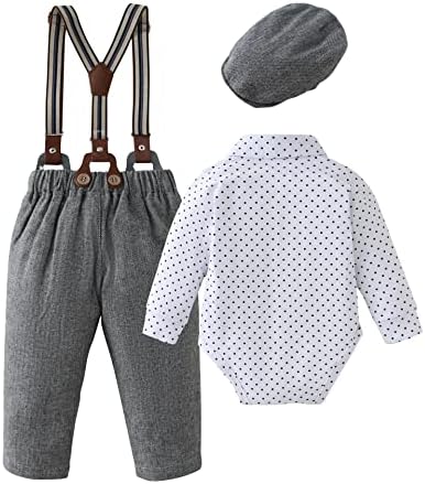 Nilikastta бебе момче облека господин облеки костуми, кошули со долги ракави за новороденчиња + панталони за суспензија + bowtie + берет капа