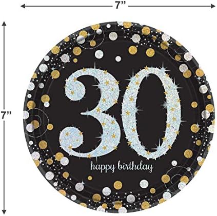 Декорации за 30 -ти роденденски маса - метални сребрени и златни точки хартија десертни плочи и салфетки за пијалоци