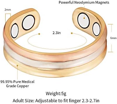 Волт магнетна терапија бакарни прстени за жени со 2 силни магнети олеснување на болката за артритис и заздравување на прстенот за лекување на