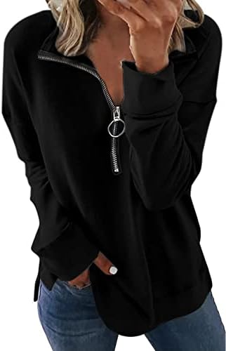 Кингфеен женски четвртина патент пуловер џемпер преголема половина поштенски џемпер тинејџерки паѓаат модна облека долги ракави врвови