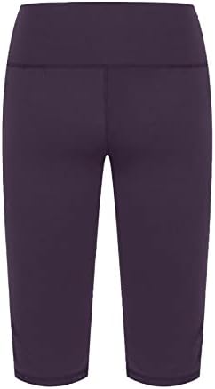 Активни панталони за јога за жени хеланки со должина на коленото со висока половината за вежбање со јога за вежбање за обично лето со џебови