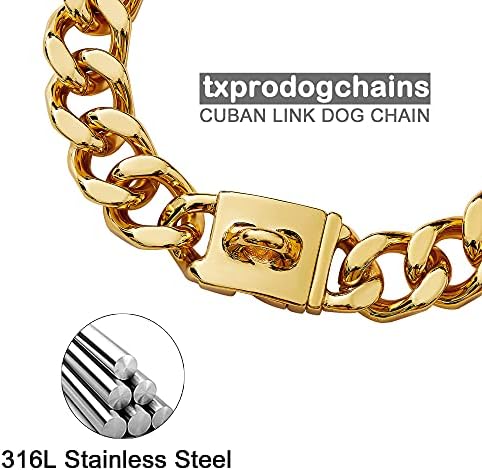 TxProdogChains Голема јака од ланец на кучиња со тока силна тешка должност дебели 21мм Дебели широки не'рѓосувачки челик метал