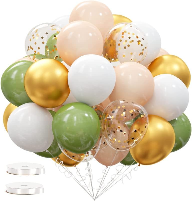Гусли 62 парчиња Балони Со Маслиново Зелено Злато За Украси За Туширање За Бебиња-12 инчни Балони Со Конфети Од Маслиново Зелено Злато Поставени