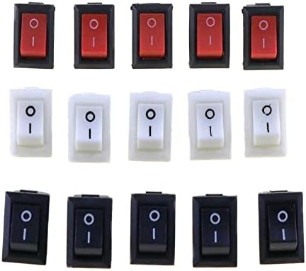 5pcs Рокерски прекинувач копче за притискање мал прекинувач 250V 6A 125V 10A KCD1-101 2PIN Snap-In IN/OFF 21 * 15mm црно црвено бело-