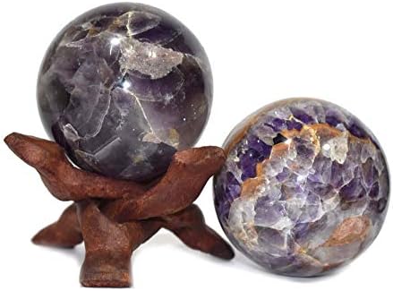 Исцелување4u сфера аметист индиска големина 1,5-2 инчи и една дрвена топка стојат природна кристална топка сфера Васту Реики