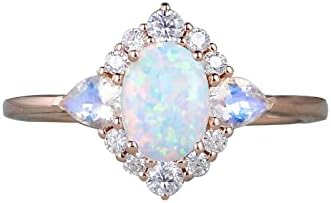 2023 година Нова исклучителна женска 925 Стерлинг сребрен прстен овален исечен оган опал дијамантски накит роденденски подарок невестински