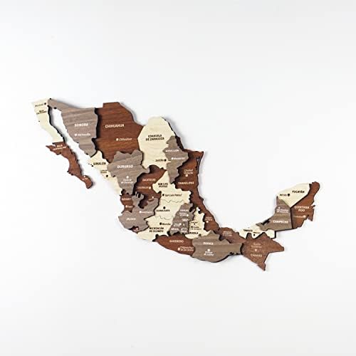 Шоулички светови повеќеслојни дрвени 3Д Мексико мапа, подарок за мексикански пријател, мексико дрвен wallиден декор, мапа за патник