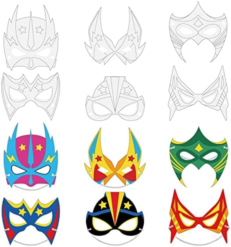 Созазација 36 компјутери боја на сопствен маски за херој маски за хартија занаетчиски маски за графити со јажиња за деца за роденденска