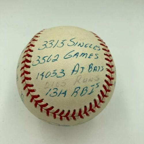 Пит Роуз потпиша силно испишана во кариерата статистика Бејзбол Реџи acksексон COA - Автограмирани бејзбол