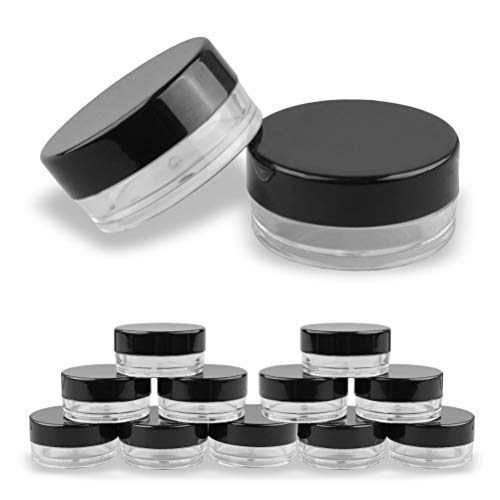PMLAND чисти пластични козметички контејнери со црна завртка за капакот за сенка за очи за нокти за шминка за шминка - 50 контејнери со 50 капаци