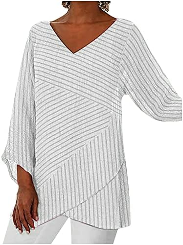 Памук постелнина 3/4 врвови на ракави FPR жени против вратот Неправилни лежерни маички кошули лабави удобни цврсти блузи пуловер