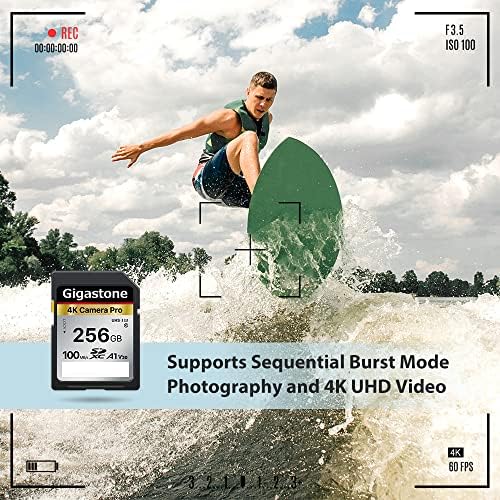 Gigastone 256gb SD Картичка V30 SDXC Мемориска Картичка Со Голема Брзина 4K Ultra HD Uhd Видео Компатибилен Со Канон Никон Sony Pentax Кодак Олимп