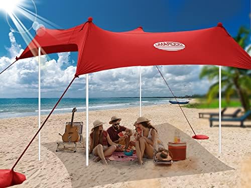 РИКАРДУ Семејство Плажа Шатор Сонце Сенка Крошна 10€9FT со 4 Алуминиумски Столбови, UPF 50+ Ув Заштита Лесно Поставување Скокачки