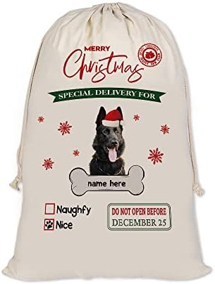 БАГЕ Персонализирано Куче Дедо Мраз Вреќи Смешно Црно германско Овчарско Куче Дедо Мраз Торба За Божиќен Божиќен Подарок Со Врвка За Влечење