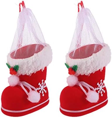 Toyandona 2pcs Божиќни бонбони чизми со пом пом празник cnady подарок торба за новогодишно дрво украс Божиќно порибување мини санта чизми