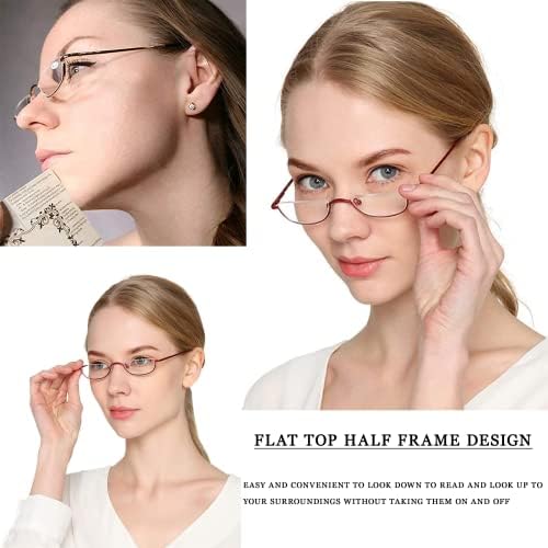 VISENG 2 пара половина рамка за читање очила за жени Тенок половина месечина леќи читатели метални полу -безобразни очила +2,5