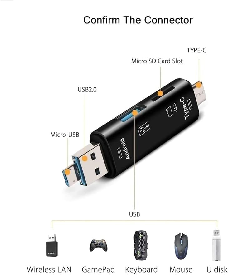 ВОЛТ+ 5 во 1 Мултифункционален Читач На Картички Компатибилен Со Xiaomi Redmi Забелешка 11e Pro има USB Тип-C/ MicroUSB/ Tf/