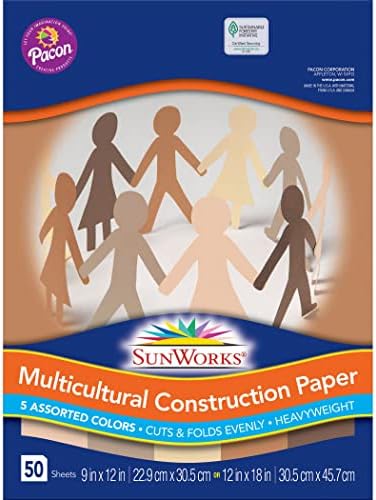 SunWorks, PAC9509, Мултикултурна градежна хартија, пакет од 25, 50 листови/пакувања, продадени како 1 картон