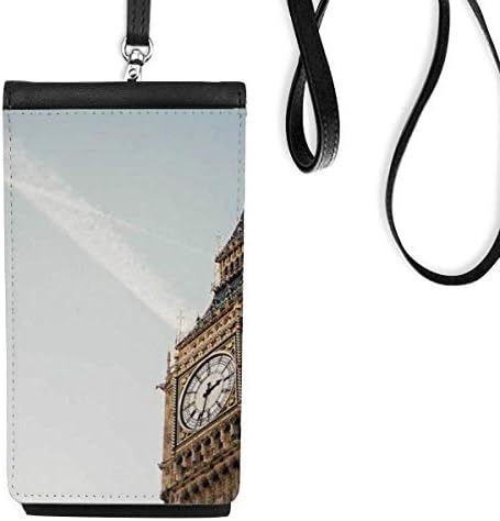 Биг Бен облаци сино небо уметност деко подарок моден телефон паричник чанта што виси мобилна торбичка црн џеб