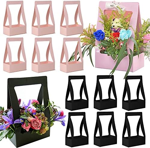 Сетарија виридис занаетчиски торби за подароци со рачки- 12 парчиња цветни букети торбички во кутии правоаголник Крафт хартиени торби за подароци