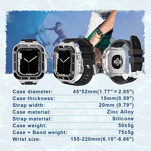 Trddybsk Mod комплет за Apple Watch 8 7 6 5 4 3 SE Metal Bezel & Rubber Watchband, не'рѓосувачки челик кутија за IWATCH Series