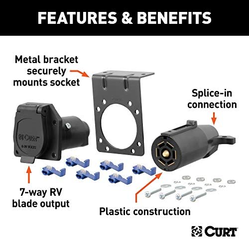 Curt 58152-страната на возилото и приколката за жици од 7-пински RV конектори за прицврстување на жици