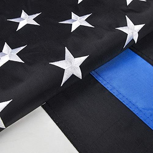 Тенки сина линија знаме, 3x5 ft сина линија знаме направено во нас, со извезени starsвезди, зашиени ленти, месинг громи, УВ заштита, 300D најлон црно бело и сино