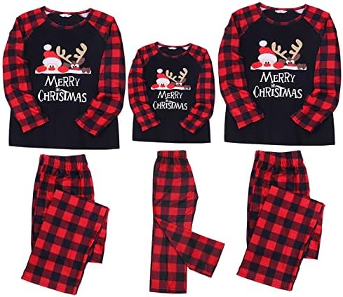 Божиќна карирана печатена дневна облека Божиќно семејство што одговара на пижами со долг ракав Домашна облека за спиење, што одговара на
