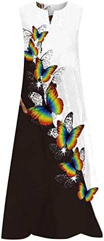 Iaиабинг летни фустани за жени кои се лежени без ракави макси фустани со џебови боемски резервоар фустан пеперутка цветна садница