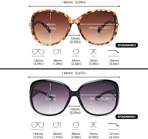 JM Класично бифокално читање очила за очила за сонце за очила за жени УВ заштита на отворено желка и црна +2.0