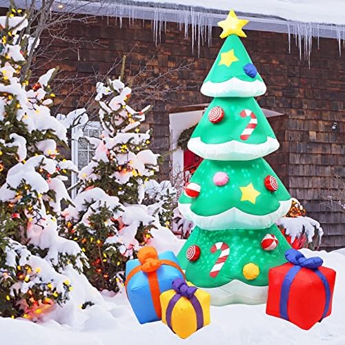 Jardin Christmas Inflatables Надворешни украси 7 ft Надувување на новогодишна елка Вградени LED светла надуени Божиќни украси за дворната градина