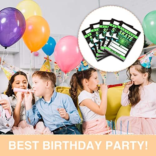Покани за роденденско лизгање на неонски ролери за лекови, двострани билети за скејт-картички за роденденска забава со коверти, детски партиски