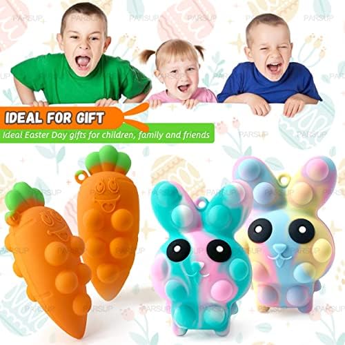 4PCS Велигденски поп -стрес топки фидигетски играчки, 3Д зајаче + морков што го нанесува, притискајте меур сензорни топки фидгет играчка, меки