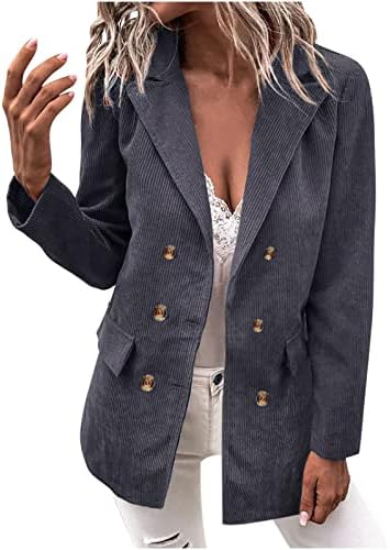 Womenените 2023 модни блејзери обични кордори лапел долг ракав отворен предниот дел кардиган копче џеб блејзер јакна палто врвови