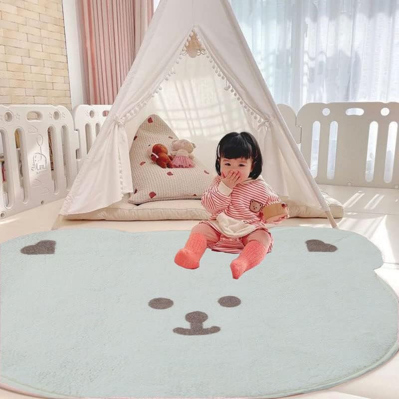 Poowe Rursery Rug 39,4 X29.5 Детска игротека подрачја килими мечки облик на лице нелизгање волна деца деца тепих машина миење на миење садови