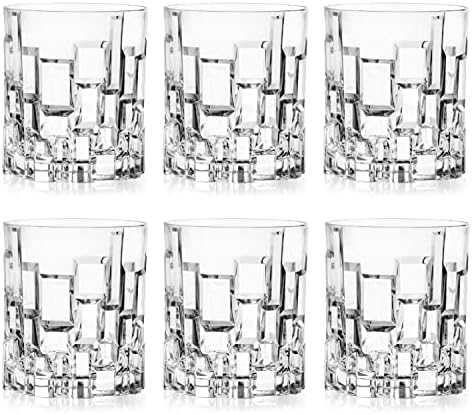 Стакло Со Тамблер-Двојно Старомоден Комплет од 6 Чаши Дизајнирани Кристални Тамблери ДОФ за Пиење Пијалоци Од Вода Од Виски Бурбон